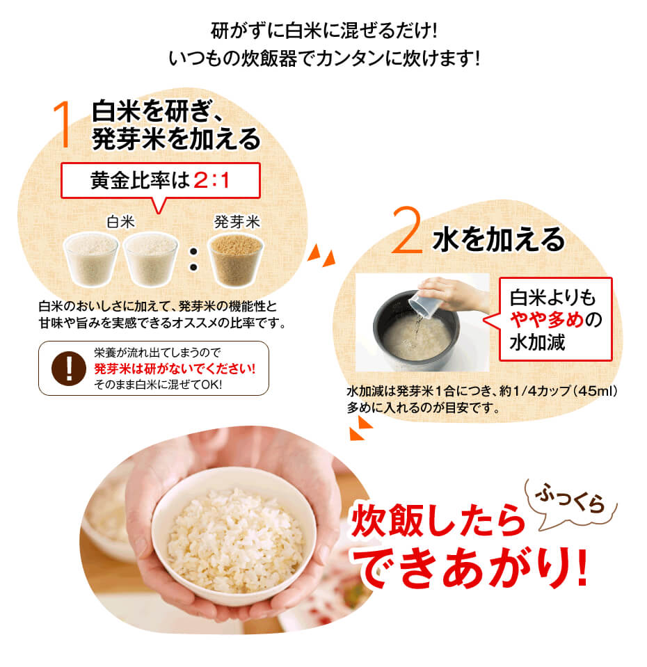 白米に（発芽）玄米を混ぜて炊く、炊き方